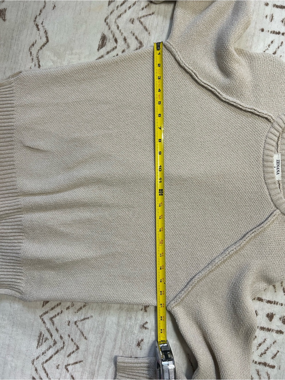 Zenana Small Beige Oversized Raglan Knit Sweater Side Slit Old Money - Picture 8 of 9